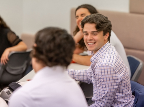 Students talking and studying